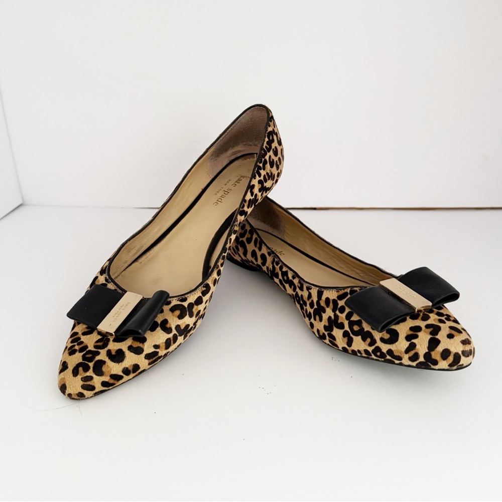 Kate Spade Norah Leopard Bow Pointy Flats Sz 9 EUC